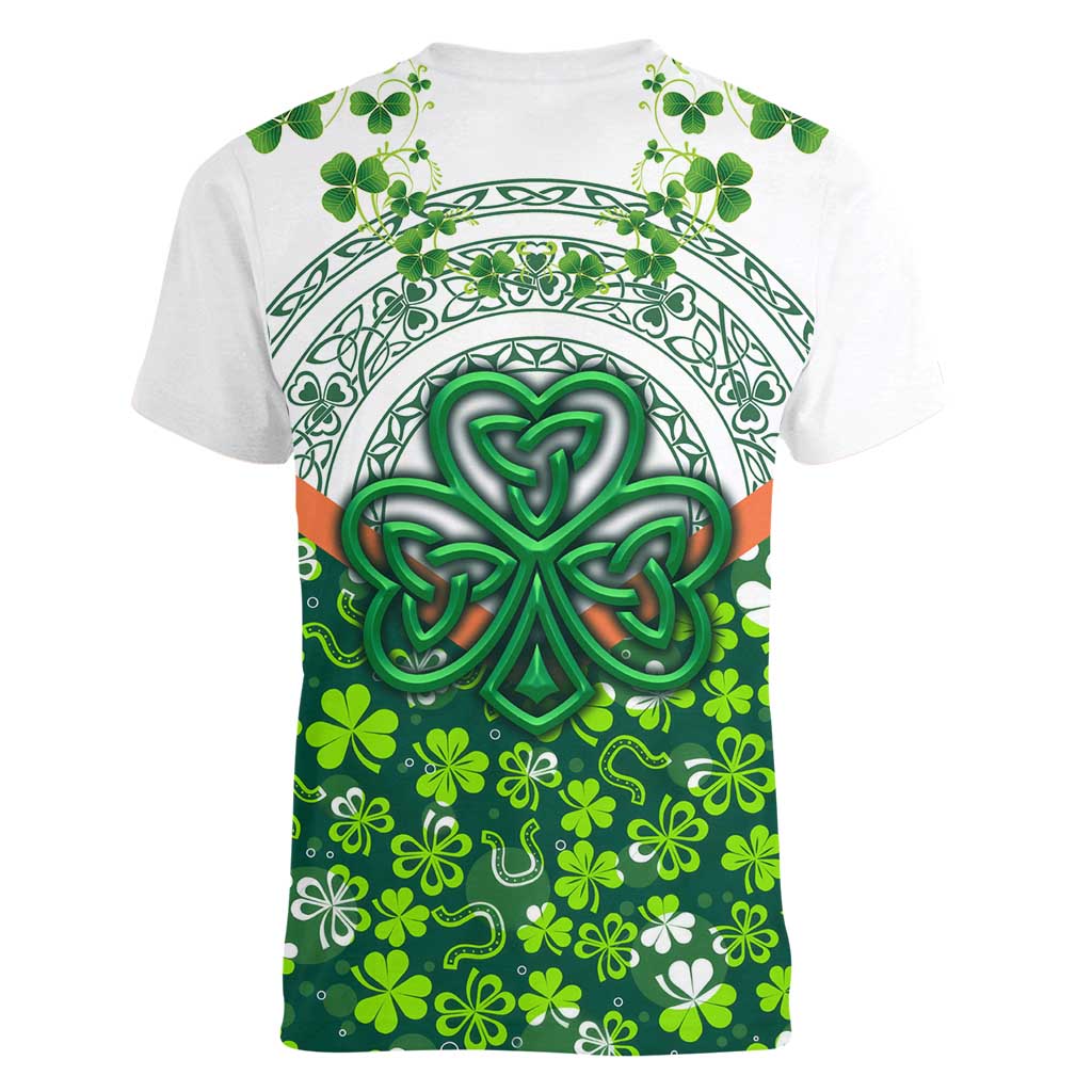 Celtic Knot and Clover Ireland - Inspired Design Women V-Neck T-Shirt