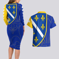 Bosnia and Herzegovina Couples Matching Long Sleeve Bodycon Dress and Hawaiian Shirt Flag and Coat of Arms Hoodie – Unique Combination Design