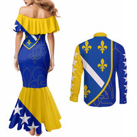 Bosnia and Herzegovina Couples Matching Mermaid Dress and Long Sleeve Button Shirt Flag and Coat of Arms Hoodie – Unique Combination Design