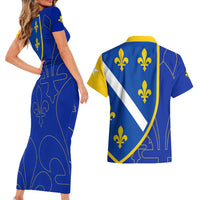 Bosnia and Herzegovina Couples Matching Short Sleeve Bodycon Dress and Hawaiian Shirt Flag and Coat of Arms Hoodie – Unique Combination Design