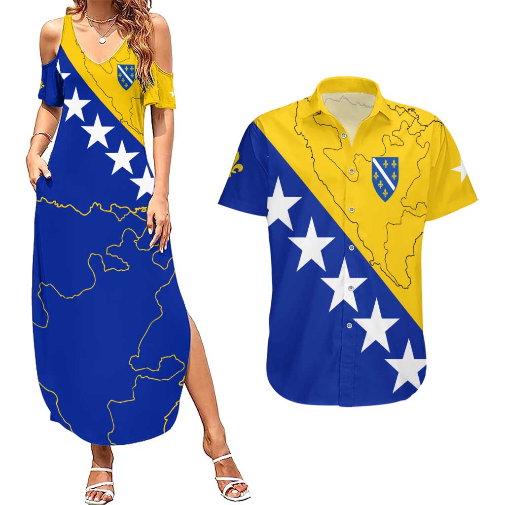 Bosnia and Herzegovina Couples Matching Summer Maxi Dress and Hawaiian Shirt Flag and Coat of Arms Hoodie – Unique Combination Design