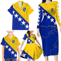 Bosnia and Herzegovina Family Matching Long Sleeve Bodycon Dress and Hawaiian Shirt Flag and Coat of Arms Hoodie – Unique Combination Design