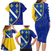 Bosnia and Herzegovina Family Matching Long Sleeve Bodycon Dress and Hawaiian Shirt Flag and Coat of Arms Hoodie – Unique Combination Design