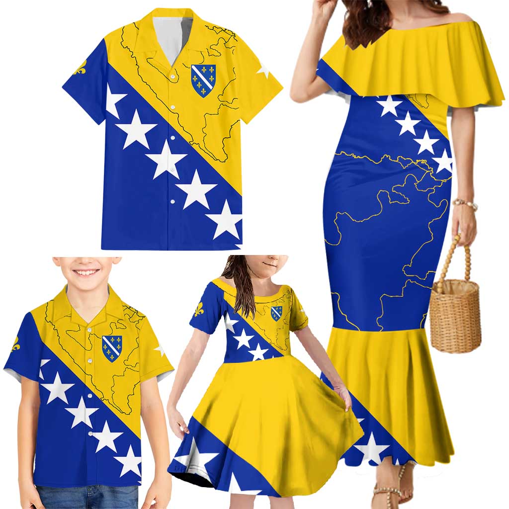 Bosnia and Herzegovina Family Matching Mermaid Dress and Hawaiian Shirt Flag and Coat of Arms Hoodie – Unique Combination Design