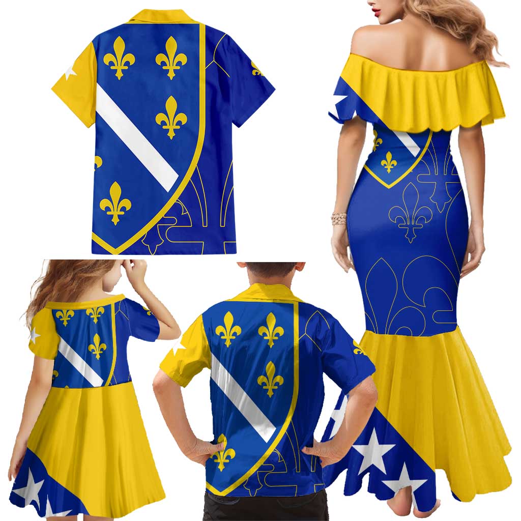 Bosnia and Herzegovina Family Matching Mermaid Dress and Hawaiian Shirt Flag and Coat of Arms Hoodie – Unique Combination Design