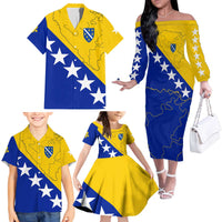 Bosnia and Herzegovina Family Matching Off The Shoulder Long Sleeve Dress and Hawaiian Shirt Flag and Coat of Arms Hoodie – Unique Combination Design