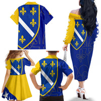 Bosnia and Herzegovina Family Matching Off The Shoulder Long Sleeve Dress and Hawaiian Shirt Flag and Coat of Arms Hoodie – Unique Combination Design