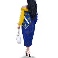 Bosnia and Herzegovina Family Matching Off The Shoulder Long Sleeve Dress and Hawaiian Shirt Flag and Coat of Arms Hoodie – Unique Combination Design