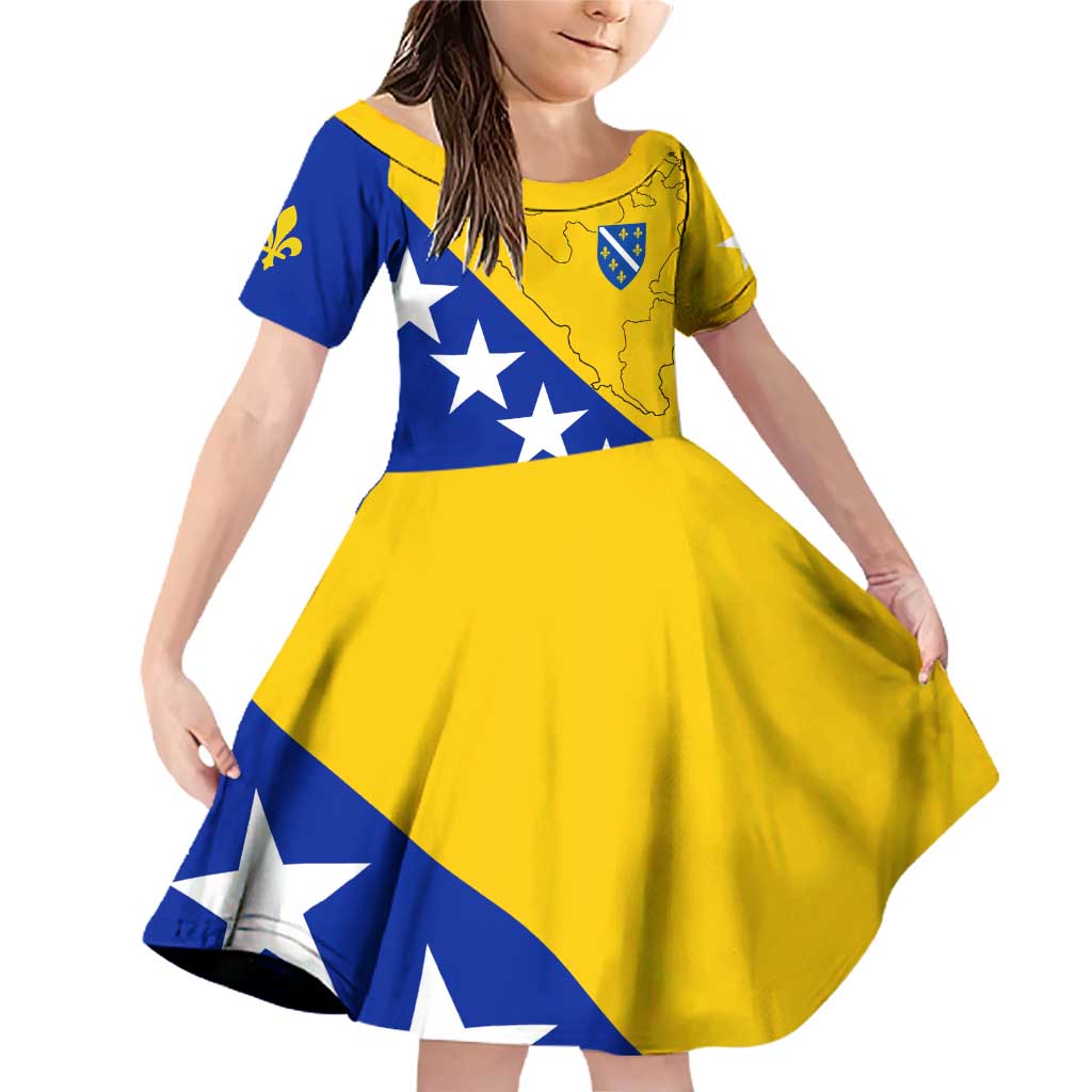Bosnia and Herzegovina Family Matching Off Shoulder Short Dress and Hawaiian Shirt Flag and Coat of Arms Hoodie – Unique Combination Design