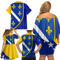 Bosnia and Herzegovina Family Matching Off Shoulder Short Dress and Hawaiian Shirt Flag and Coat of Arms Hoodie – Unique Combination Design