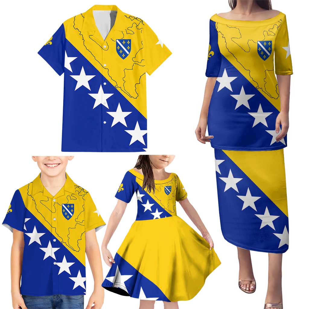 Bosnia and Herzegovina Family Matching Puletasi and Hawaiian Shirt Flag and Coat of Arms Hoodie – Unique Combination Design