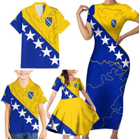 Bosnia and Herzegovina Family Matching Short Sleeve Bodycon Dress and Hawaiian Shirt Flag and Coat of Arms Hoodie – Unique Combination Design