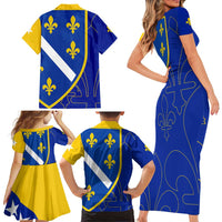 Bosnia and Herzegovina Family Matching Short Sleeve Bodycon Dress and Hawaiian Shirt Flag and Coat of Arms Hoodie – Unique Combination Design