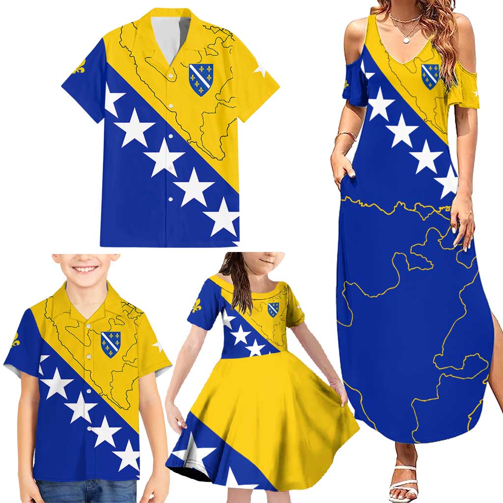 Bosnia and Herzegovina Family Matching Summer Maxi Dress and Hawaiian Shirt Flag and Coat of Arms Hoodie – Unique Combination Design