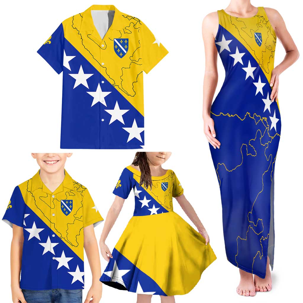 Bosnia and Herzegovina Family Matching Tank Maxi Dress and Hawaiian Shirt Flag and Coat of Arms Hoodie – Unique Combination Design
