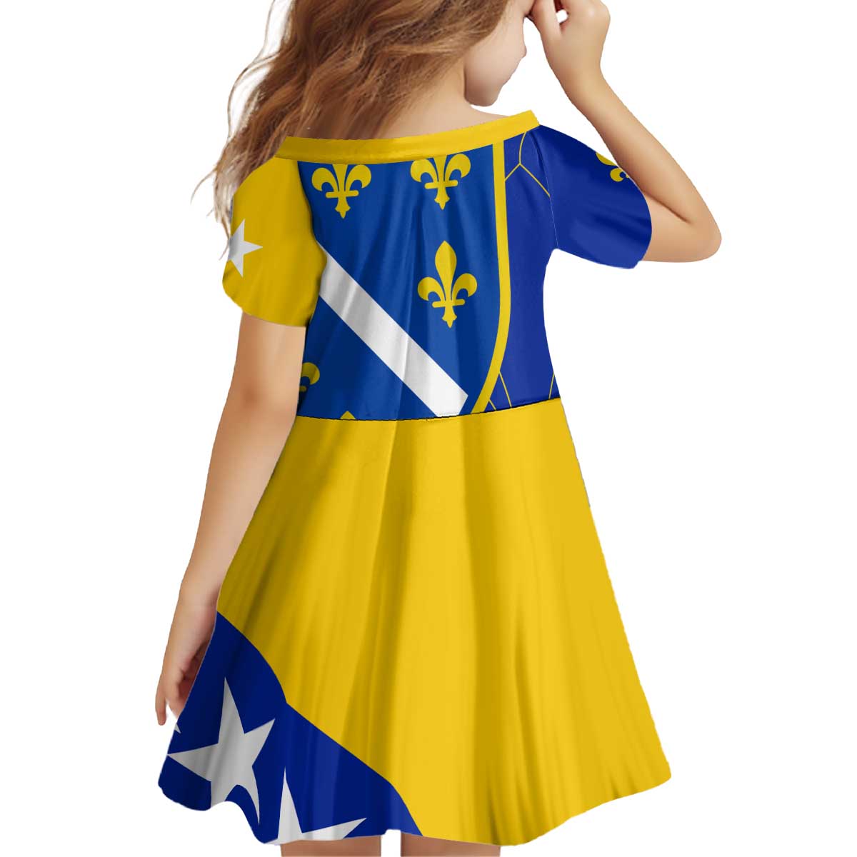 Bosnia and Herzegovina Kid Short Sleeve Dress Flag and Coat of Arms Hoodie – Unique Combination Design