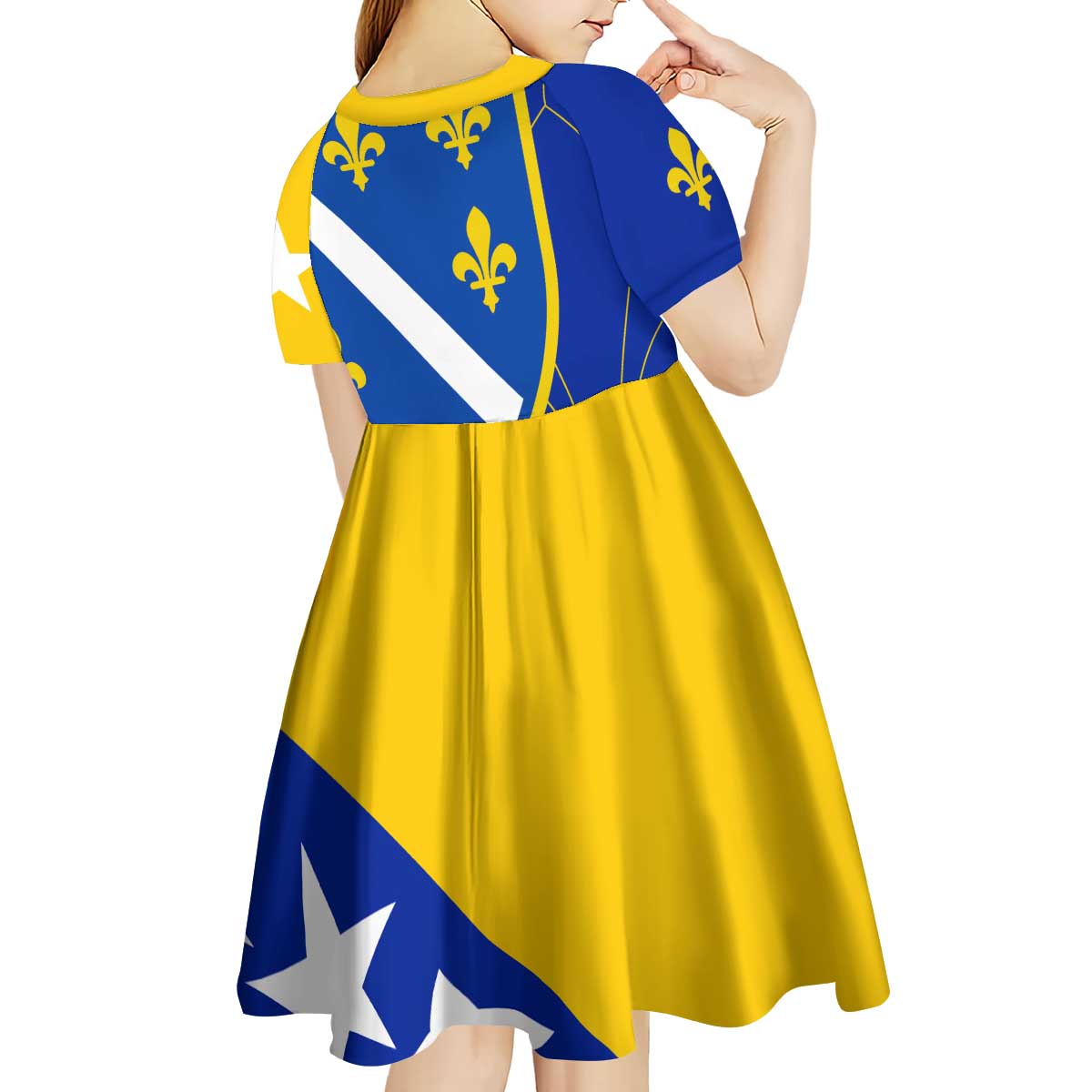 Bosnia and Herzegovina Kid Short Sleeve Dress Flag and Coat of Arms Hoodie – Unique Combination Design