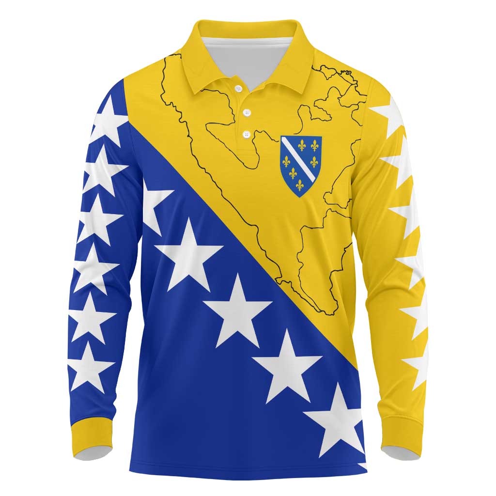 Bosnia and Herzegovina Long Sleeve Polo Shirt Flag and Coat of Arms Hoodie – Unique Combination Design