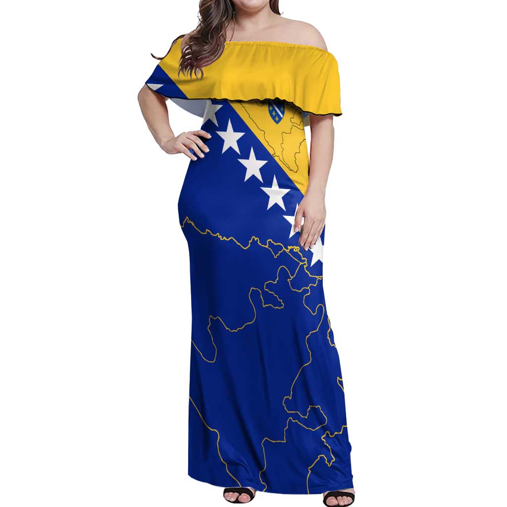 Bosnia and Herzegovina Off Shoulder Maxi Dress Flag and Coat of Arms Hoodie – Unique Combination Design