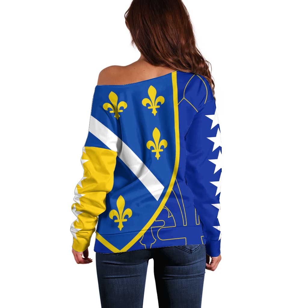 Bosnia and Herzegovina Off Shoulder Sweater Flag and Coat of Arms Hoodie – Unique Combination Design