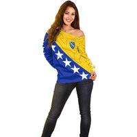 Bosnia and Herzegovina Off Shoulder Sweater Flag and Coat of Arms Hoodie – Unique Combination Design