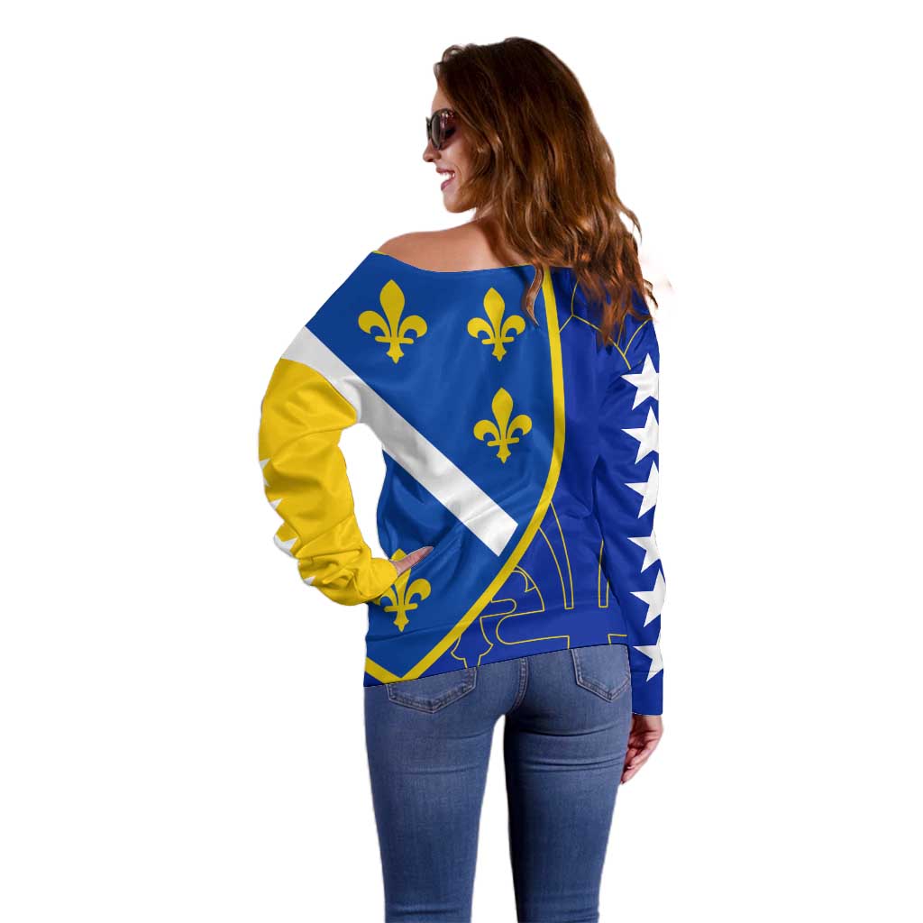 Bosnia and Herzegovina Off Shoulder Sweater Flag and Coat of Arms Hoodie – Unique Combination Design