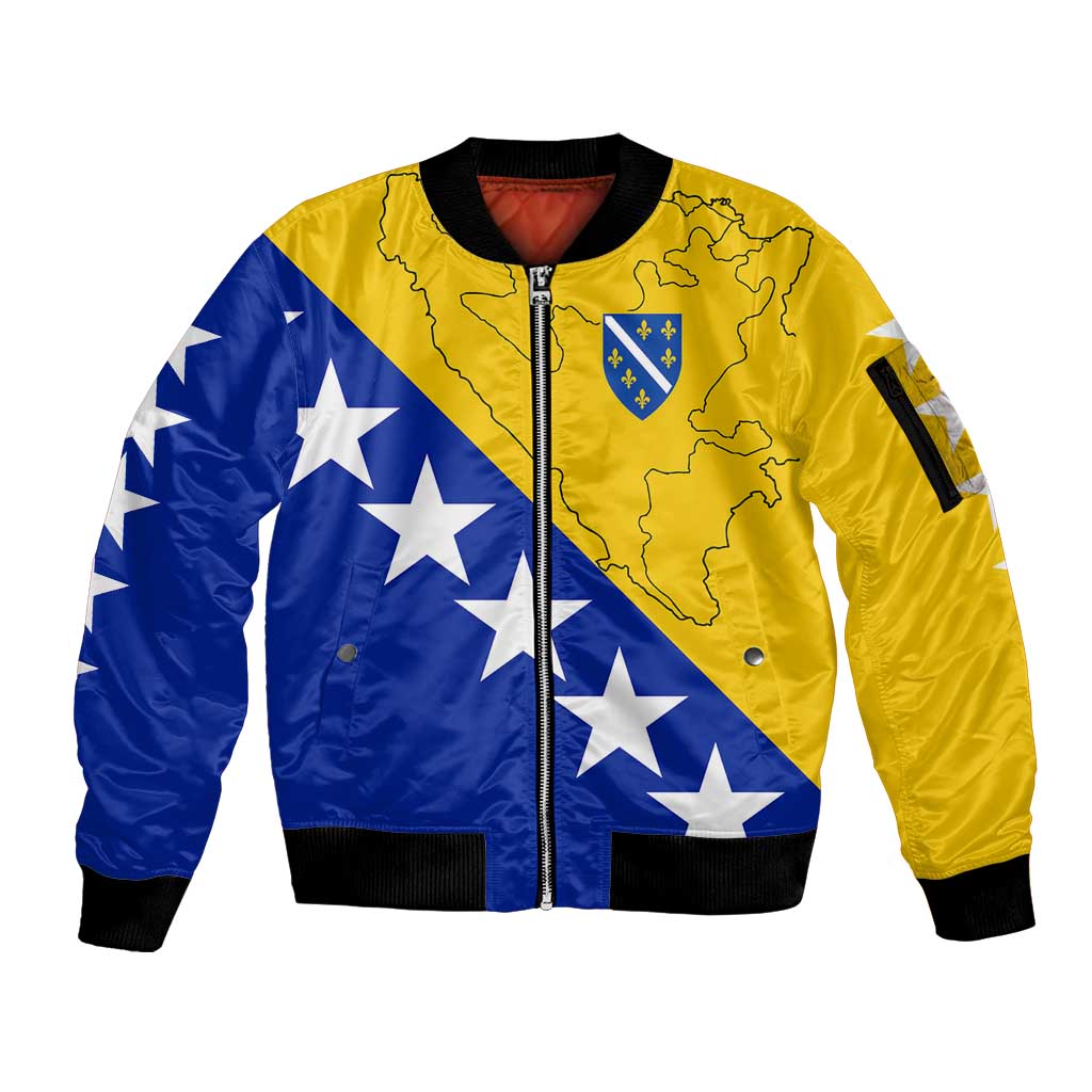 Bosnia and Herzegovina Sleeve Zip Bomber Jacket Flag and Coat of Arms Hoodie – Unique Combination Design