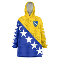 Bosnia and Herzegovina Wearable Blanket Hoodie Flag and Coat of Arms Hoodie – Unique Combination Design