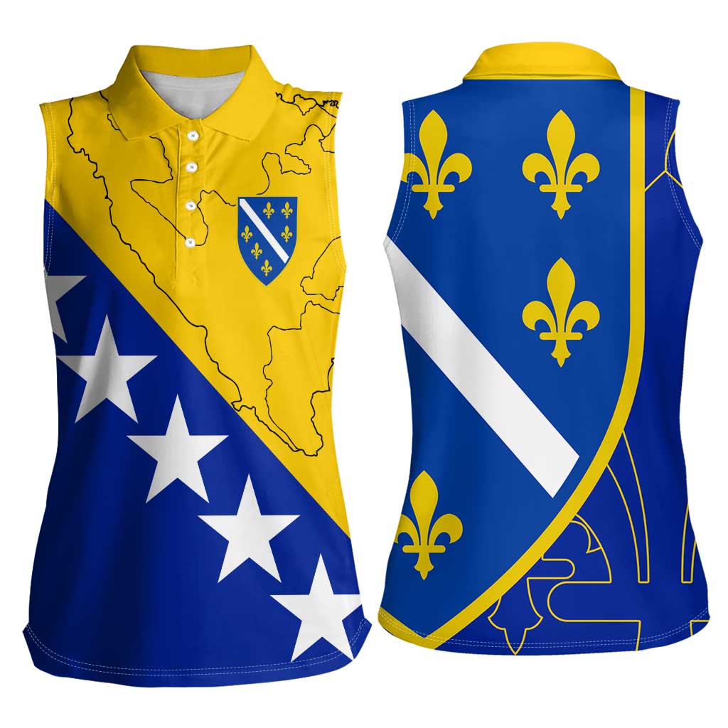 Bosnia and Herzegovina Women Sleeveless Polo Shirt Flag and Coat of Arms Hoodie – Unique Combination Design
