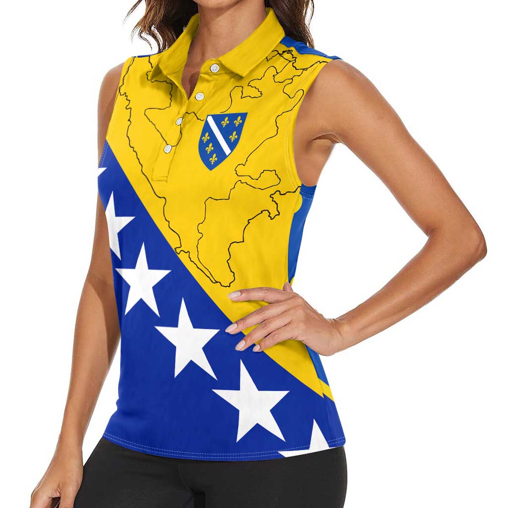 Bosnia and Herzegovina Women Sleeveless Polo Shirt Flag and Coat of Arms Hoodie – Unique Combination Design