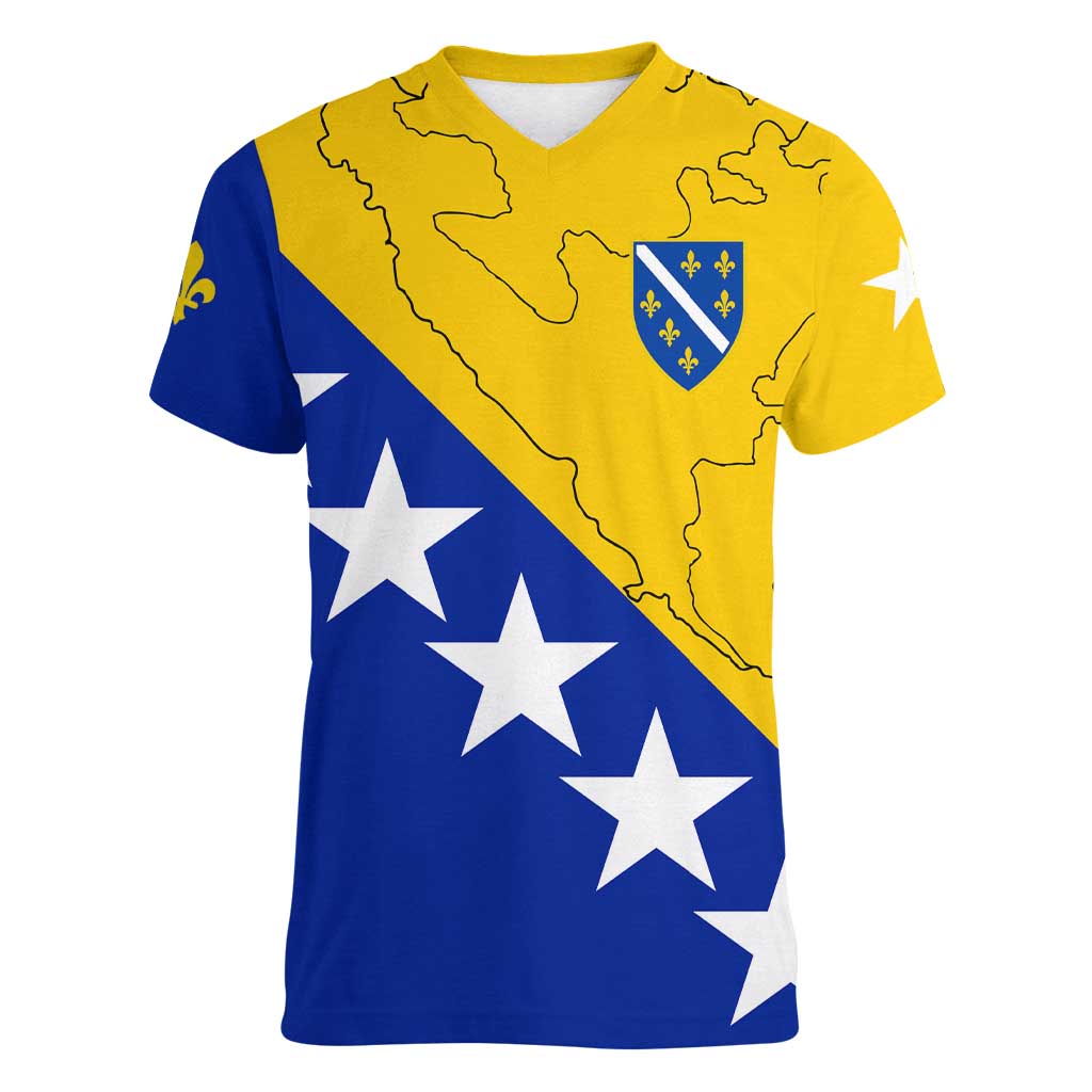 Bosnia and Herzegovina Women V-Neck T-Shirt Flag and Coat of Arms Hoodie – Unique Combination Design