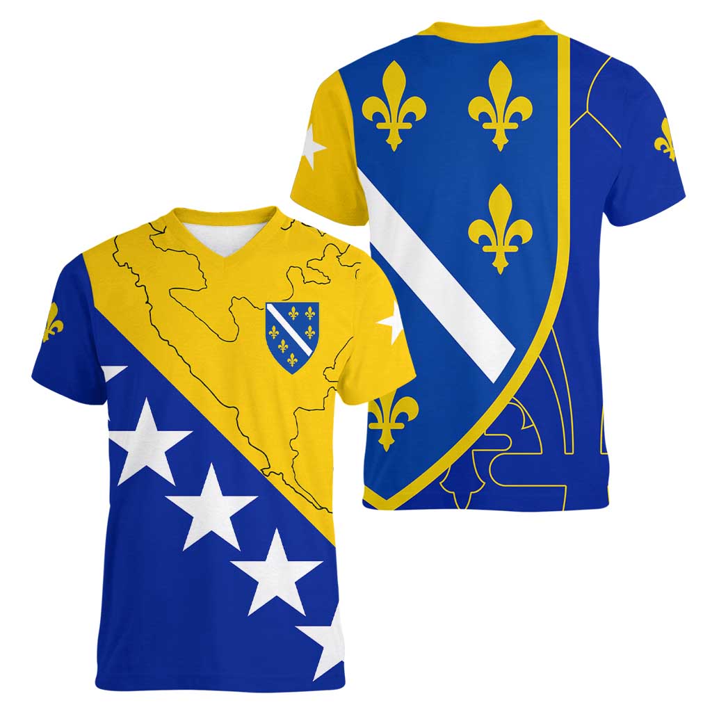 Bosnia and Herzegovina Women V-Neck T-Shirt Flag and Coat of Arms Hoodie – Unique Combination Design