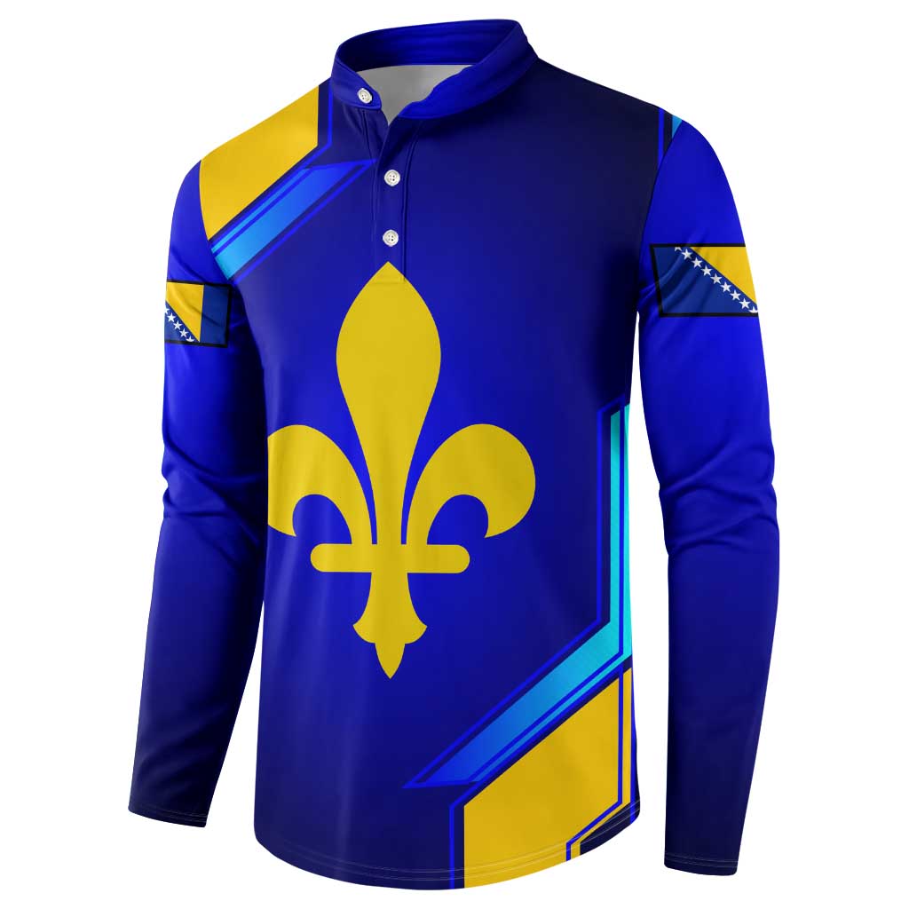 Bosnia and Herzegovina Coat of Arms Button Sweatshirt Blend of National Colors & Symbols