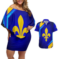 Bosnia and Herzegovina Coat of Arms Couples Matching Off Shoulder Short Dress and Hawaiian Shirt Blend of National Colors & Symbols