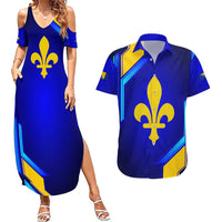Bosnia and Herzegovina Coat of Arms Couples Matching Summer Maxi Dress and Hawaiian Shirt Blend of National Colors & Symbols