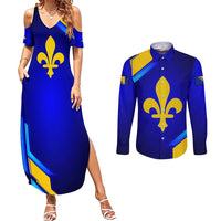 Bosnia and Herzegovina Coat of Arms Couples Matching Summer Maxi Dress and Long Sleeve Button Shirt Blend of National Colors & Symbols