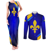 Bosnia and Herzegovina Coat of Arms Couples Matching Tank Maxi Dress and Long Sleeve Button Shirt Blend of National Colors & Symbols
