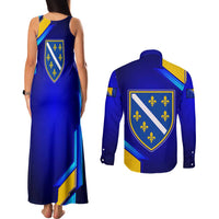 Bosnia and Herzegovina Coat of Arms Couples Matching Tank Maxi Dress and Long Sleeve Button Shirt Blend of National Colors & Symbols