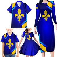 Bosnia and Herzegovina Coat of Arms Family Matching Long Sleeve Bodycon Dress and Hawaiian Shirt Blend of National Colors & Symbols