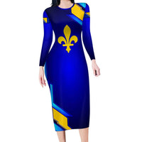 Bosnia and Herzegovina Coat of Arms Family Matching Long Sleeve Bodycon Dress and Hawaiian Shirt Blend of National Colors & Symbols