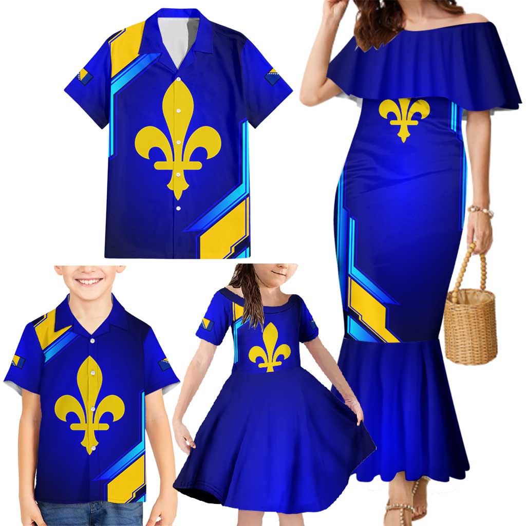 Bosnia and Herzegovina Coat of Arms Family Matching Mermaid Dress and Hawaiian Shirt Blend of National Colors & Symbols