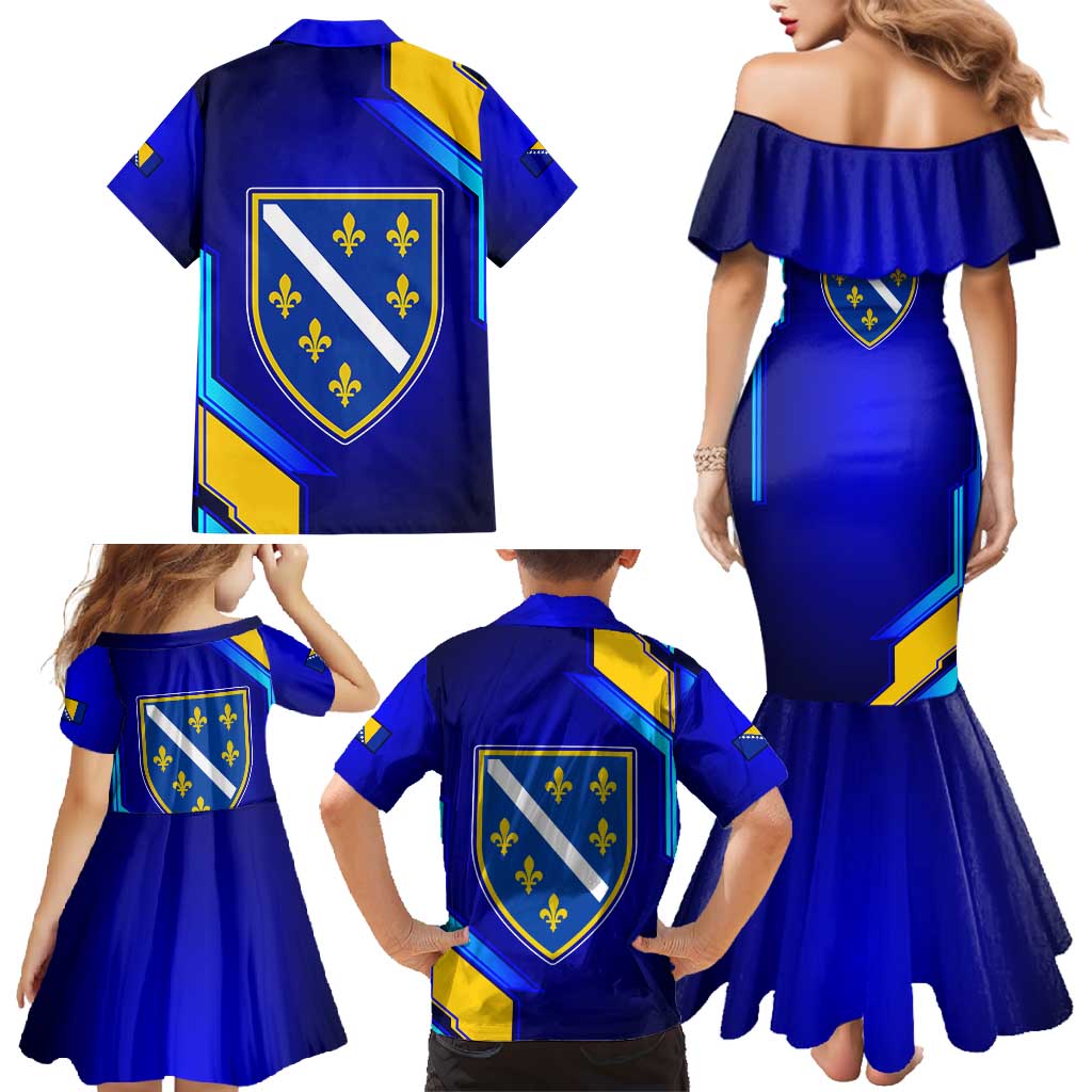 Bosnia and Herzegovina Coat of Arms Family Matching Mermaid Dress and Hawaiian Shirt Blend of National Colors & Symbols