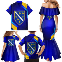Bosnia and Herzegovina Coat of Arms Family Matching Mermaid Dress and Hawaiian Shirt Blend of National Colors & Symbols