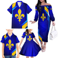 Bosnia and Herzegovina Coat of Arms Family Matching Off The Shoulder Long Sleeve Dress and Hawaiian Shirt Blend of National Colors & Symbols
