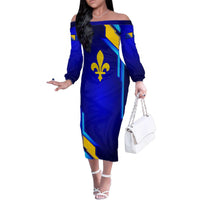 Bosnia and Herzegovina Coat of Arms Family Matching Off The Shoulder Long Sleeve Dress and Hawaiian Shirt Blend of National Colors & Symbols
