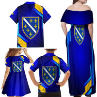 Bosnia and Herzegovina Coat of Arms Family Matching Off Shoulder Maxi Dress and Hawaiian Shirt Blend of National Colors & Symbols