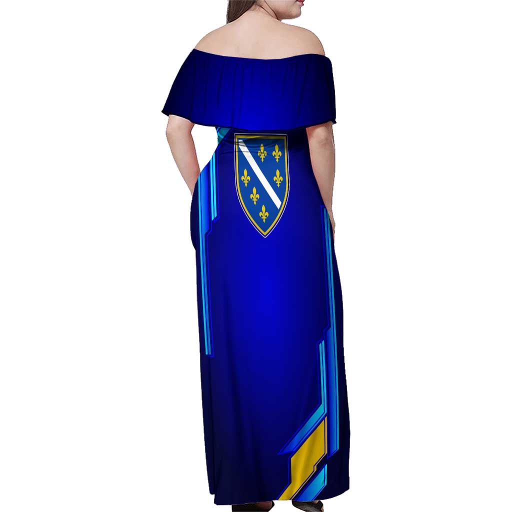Bosnia and Herzegovina Coat of Arms Family Matching Off Shoulder Maxi Dress and Hawaiian Shirt Blend of National Colors & Symbols