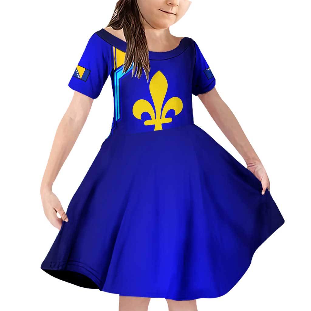 Bosnia and Herzegovina Coat of Arms Family Matching Off Shoulder Short Dress and Hawaiian Shirt Blend of National Colors & Symbols