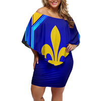 Bosnia and Herzegovina Coat of Arms Family Matching Off Shoulder Short Dress and Hawaiian Shirt Blend of National Colors & Symbols