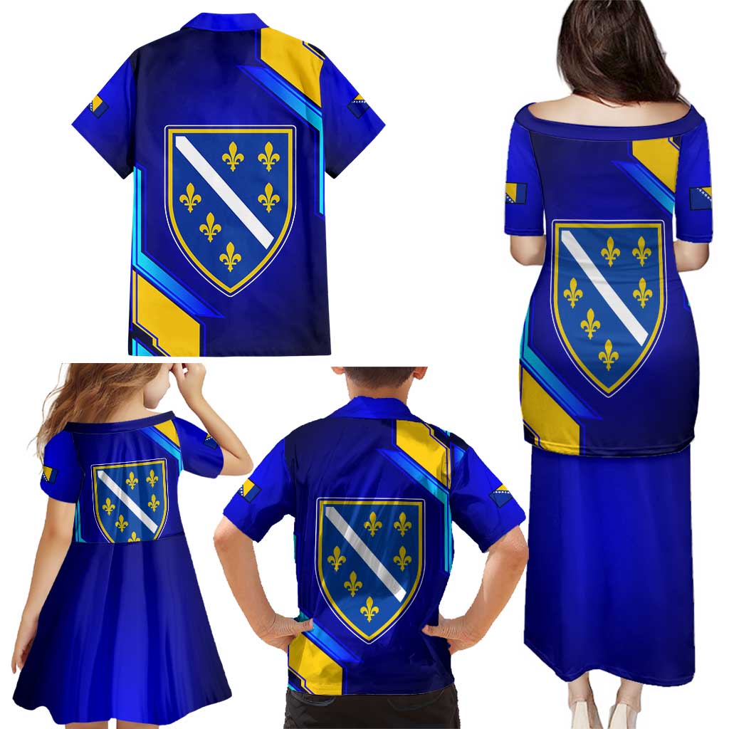 Bosnia and Herzegovina Coat of Arms Family Matching Puletasi and Hawaiian Shirt Blend of National Colors & Symbols